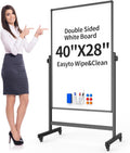 Rolling Whiteboard 40x28 in Adjustable Height Standing Easel - Mobile