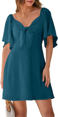 Dokotoo Womens Deep V Neck Bow Tie Mini Dress S-XL - Flattering Fit