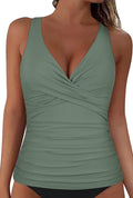 Underwire Tankini Top Twist V Neck Push Up - Supportive Swim Top