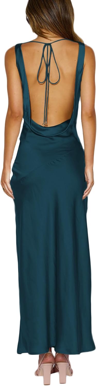 Elegant Backless Satin Maxi Dress for Weddings and Parties