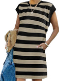 AlvaQ Womens Striped Summer Dress - Casual Crewneck A-Line