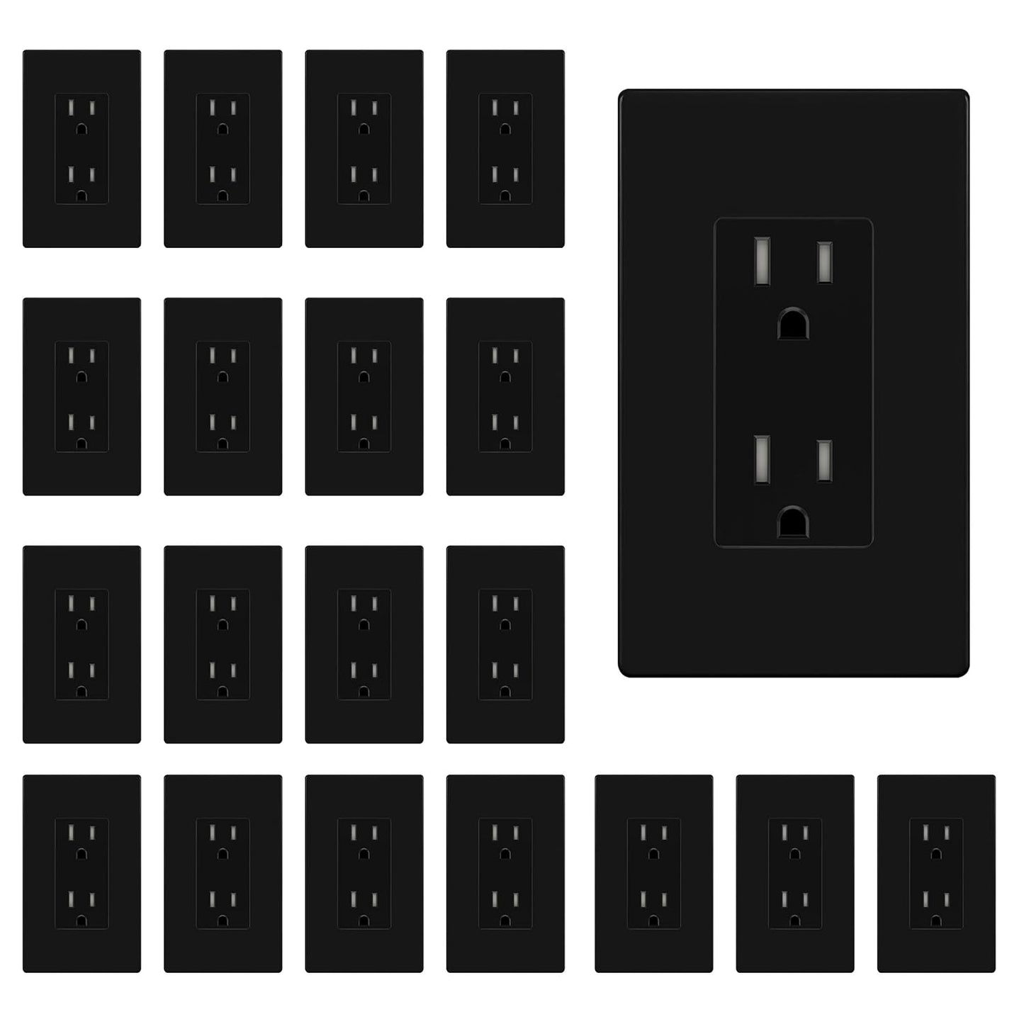 ENERLITES 20 Pack Black Decorator Receptacle with Wall Plate