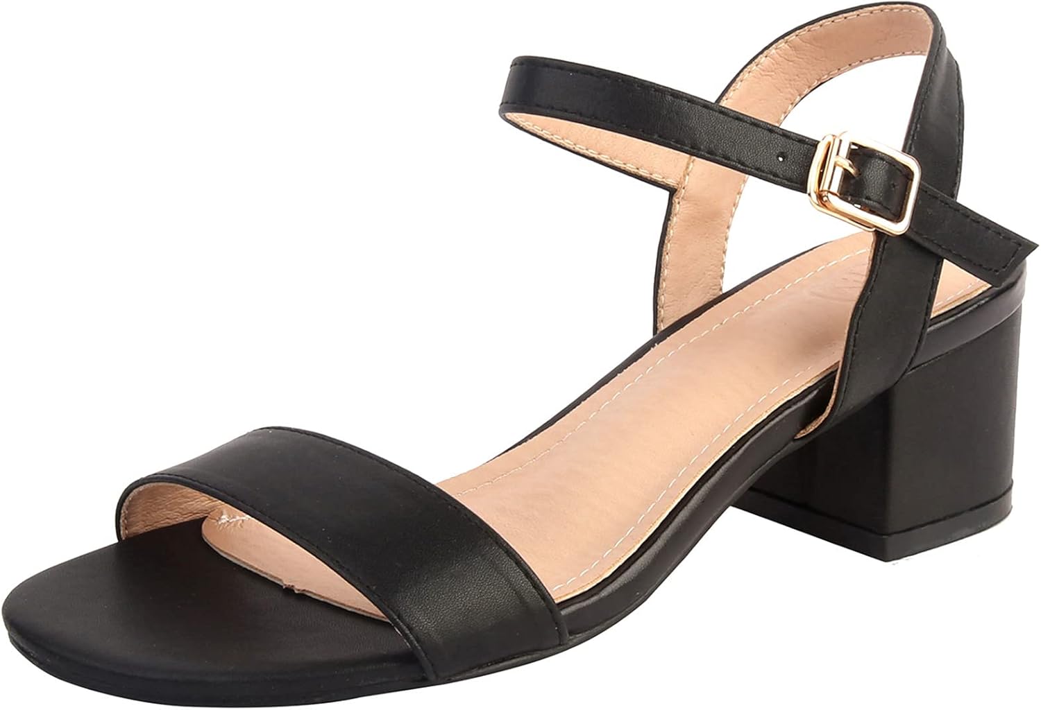 DADAWEN Women's Open Toe Ankle Strap Glitter Chunky Heels