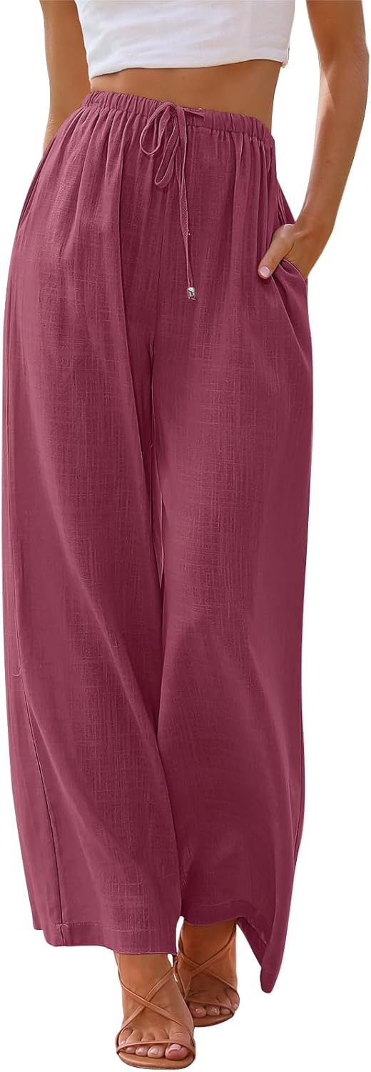 Linen Summer Palazzo Pants for Women - Flowy Wide Leg Style