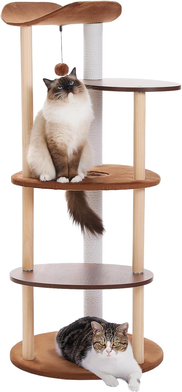 PETEPELA Wood Cat Tree Tower for Indoor Cats - Modern Design