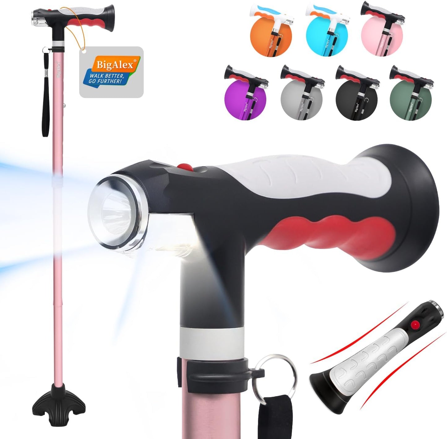 BigAlex Folding Walking Cane with LED Lights for Safety and Comfort