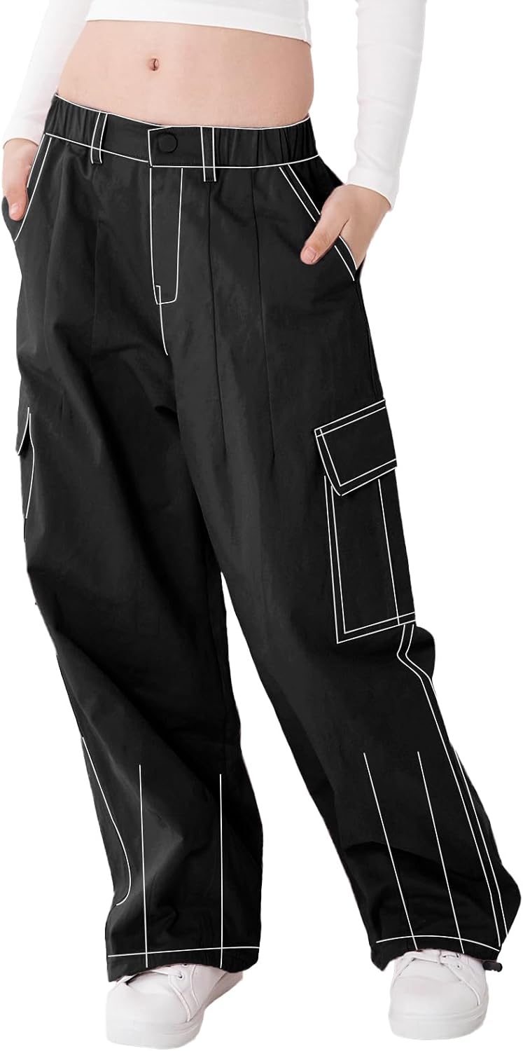 Rolanko Girls Cargo Pants Wide Leg Streetwear for Kids 4-14