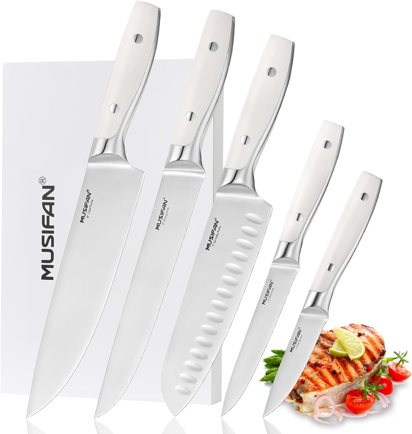 5-Piece Chef Knife Set for Cooking with Ergonomic Handles