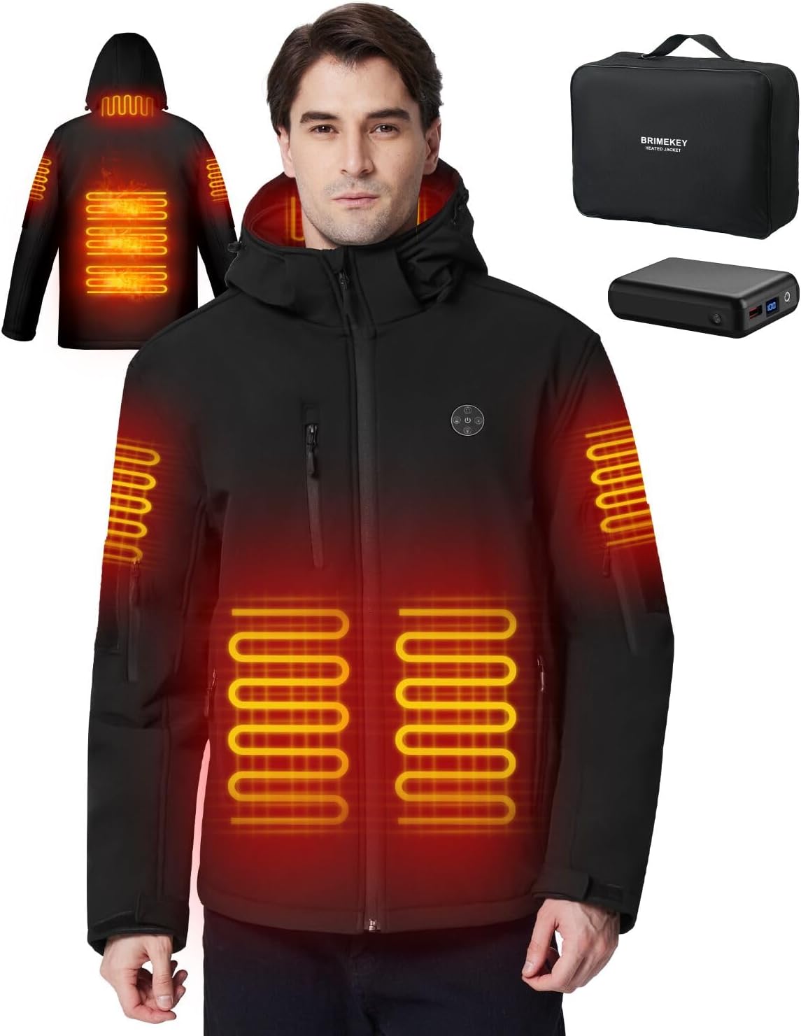 Heated Jacket for Men with 7.4V Battery Pack and Hood