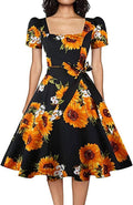 OBBUE Women's Square Neck Vintage 1950s Cocktail Dress (Style WYDX)