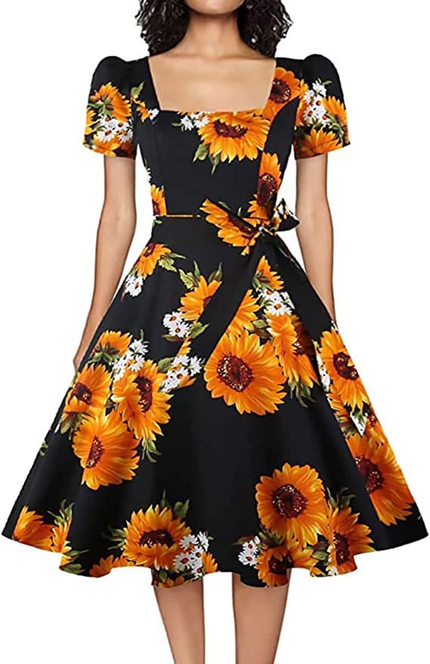 Vintage 1950s Cocktail Party Dress with Puff Sleeves for Women