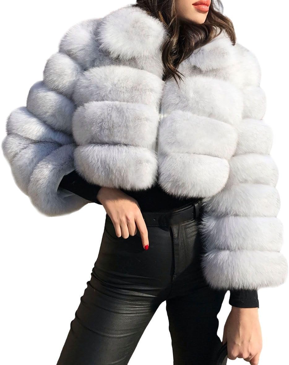 Faux Fur Cropped Jacket for Women - Stylish Winter Warmth