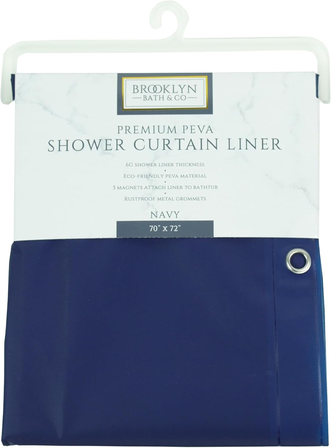 Odor-Free Navy Shower Liner | PEVA, Rustproof Grommets | 70x72