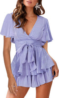 AIMCOO Women's Floral Print Deep V-Neck Romper - Ruffle Hem