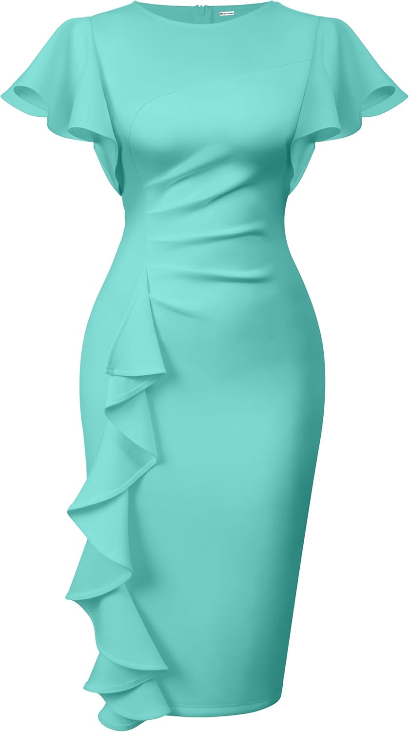 Memoriesea Women's Vintage Church Ruffle Sleeve Midi Dress