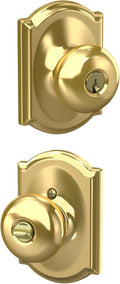 Schlage Plymouth Knob with Camelot Trim Keyed Entry Lock - Bright