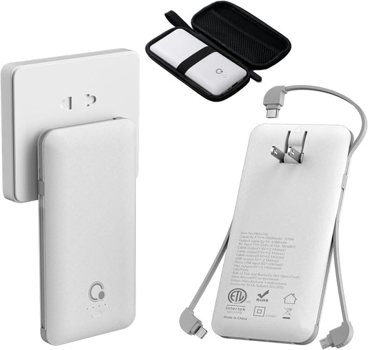 Ultra-Slim 10000mAh Power Bank: 4 Outputs, Built-in AC Plug