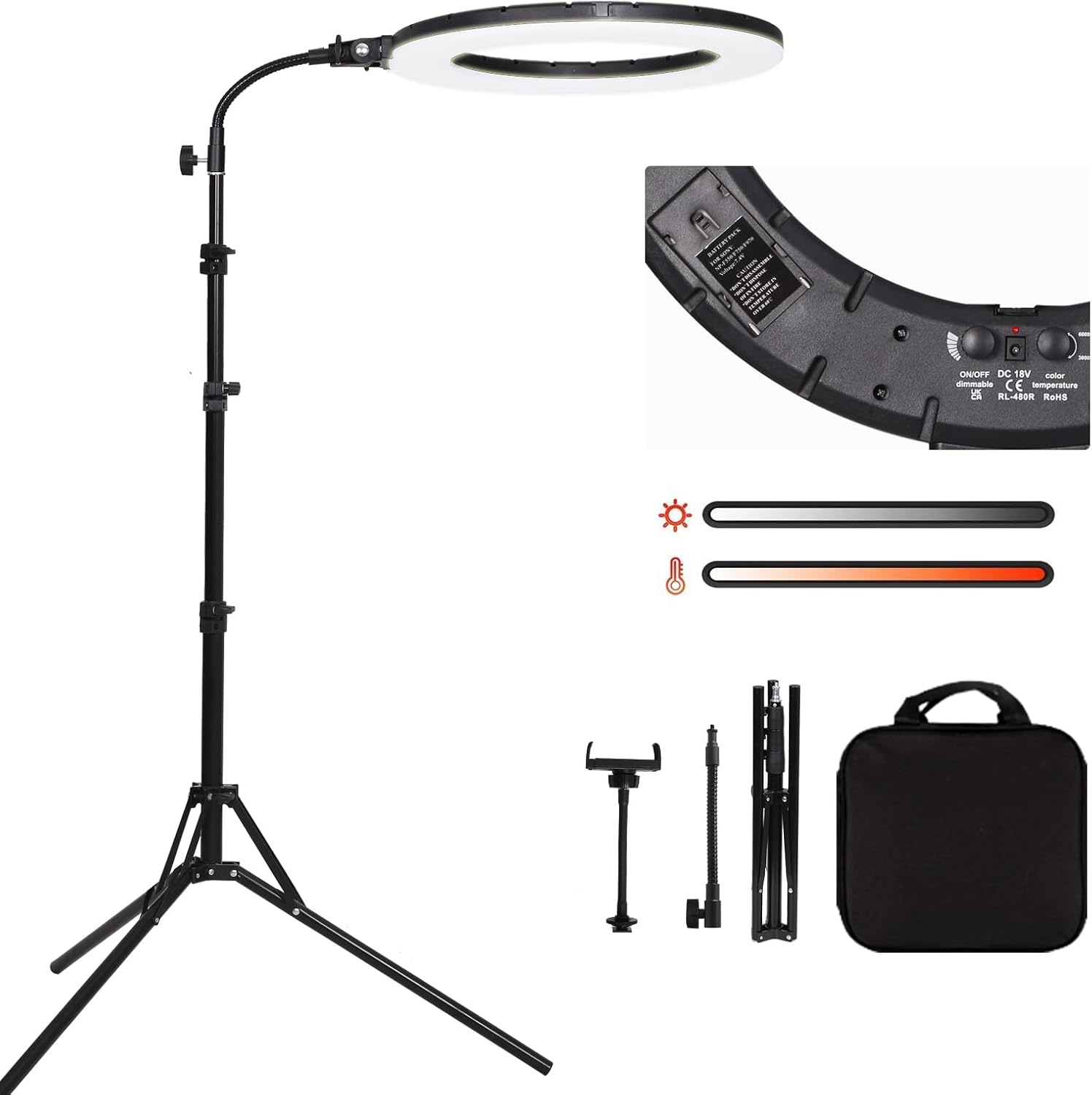 18in 60W LED Ring Light for Makeup, Streaming, and Photography