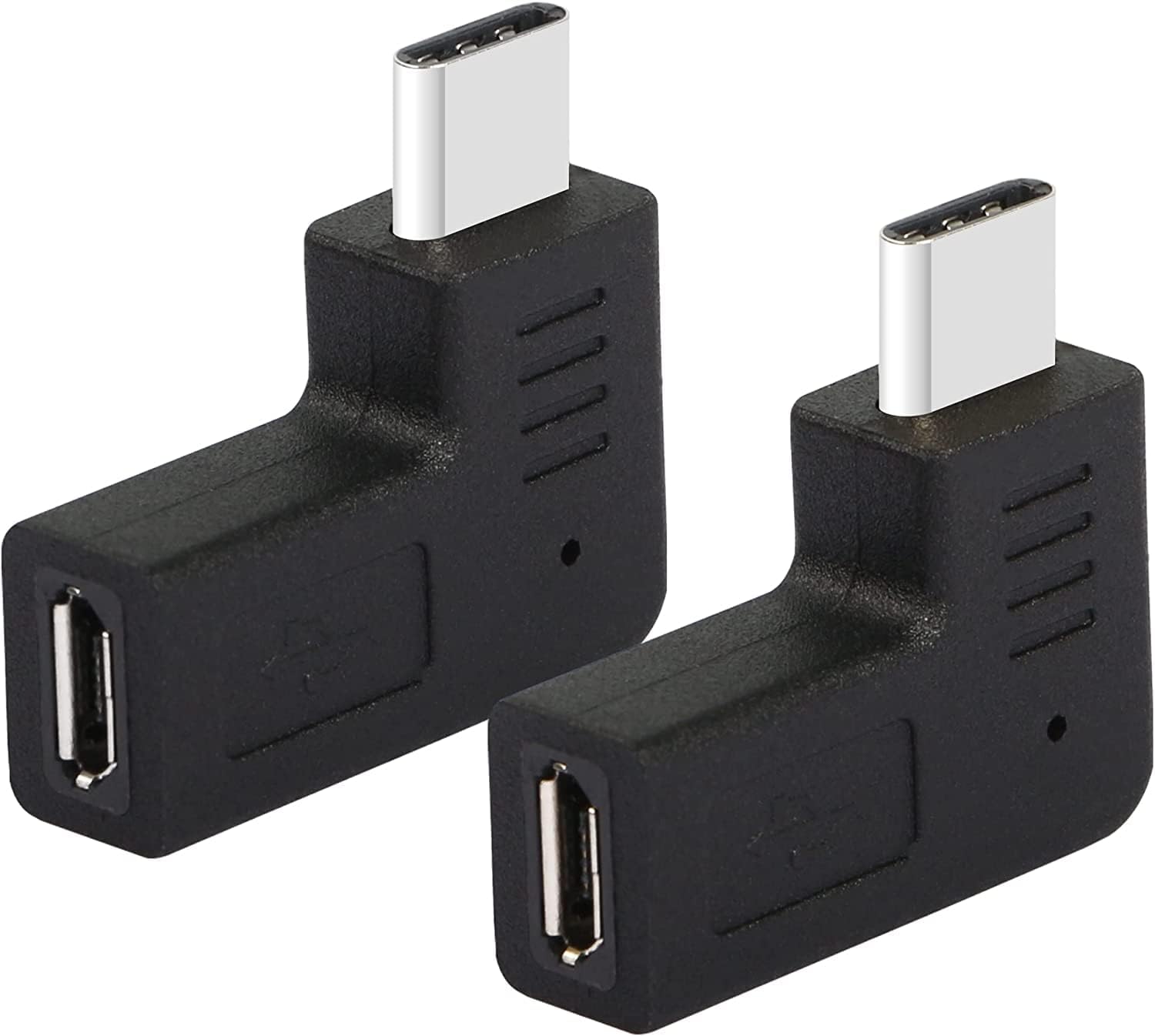 90 USB C to Micro USB Adapter, Fast Data Transfer - 2 Pcs/Black