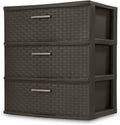 3 Drawer Wide Plastic Weave Tower with Pull Handles - Decorative
