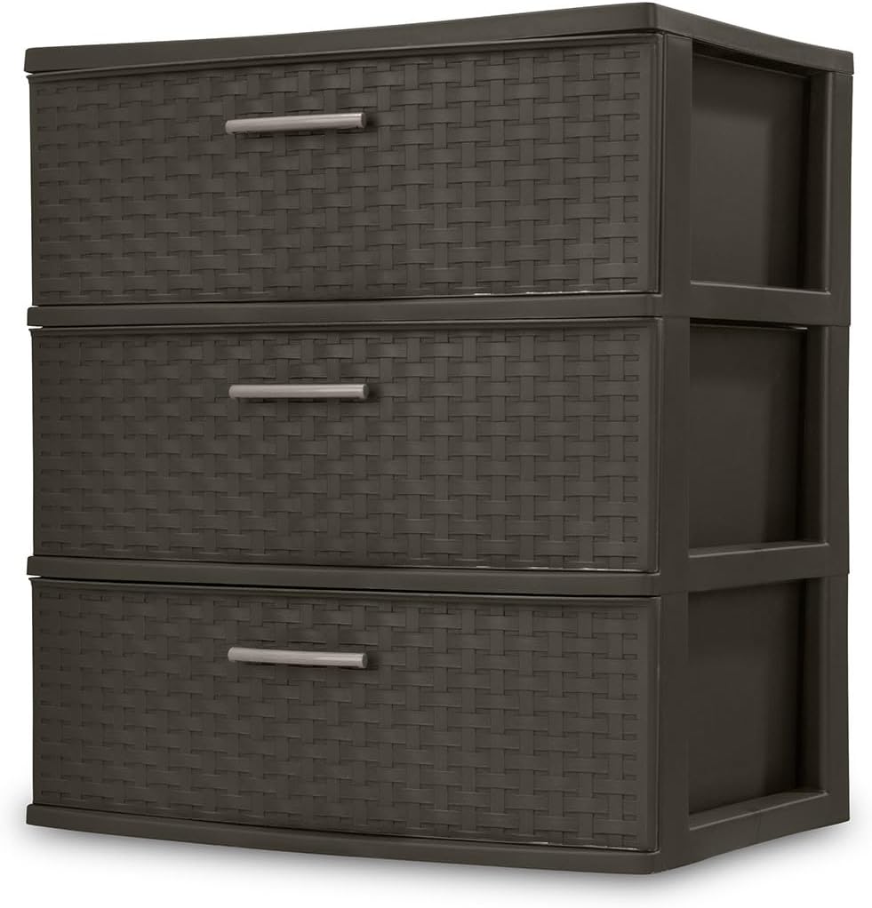3 Drawer Wide Plastic Weave Tower for Stylish Storage Solutions