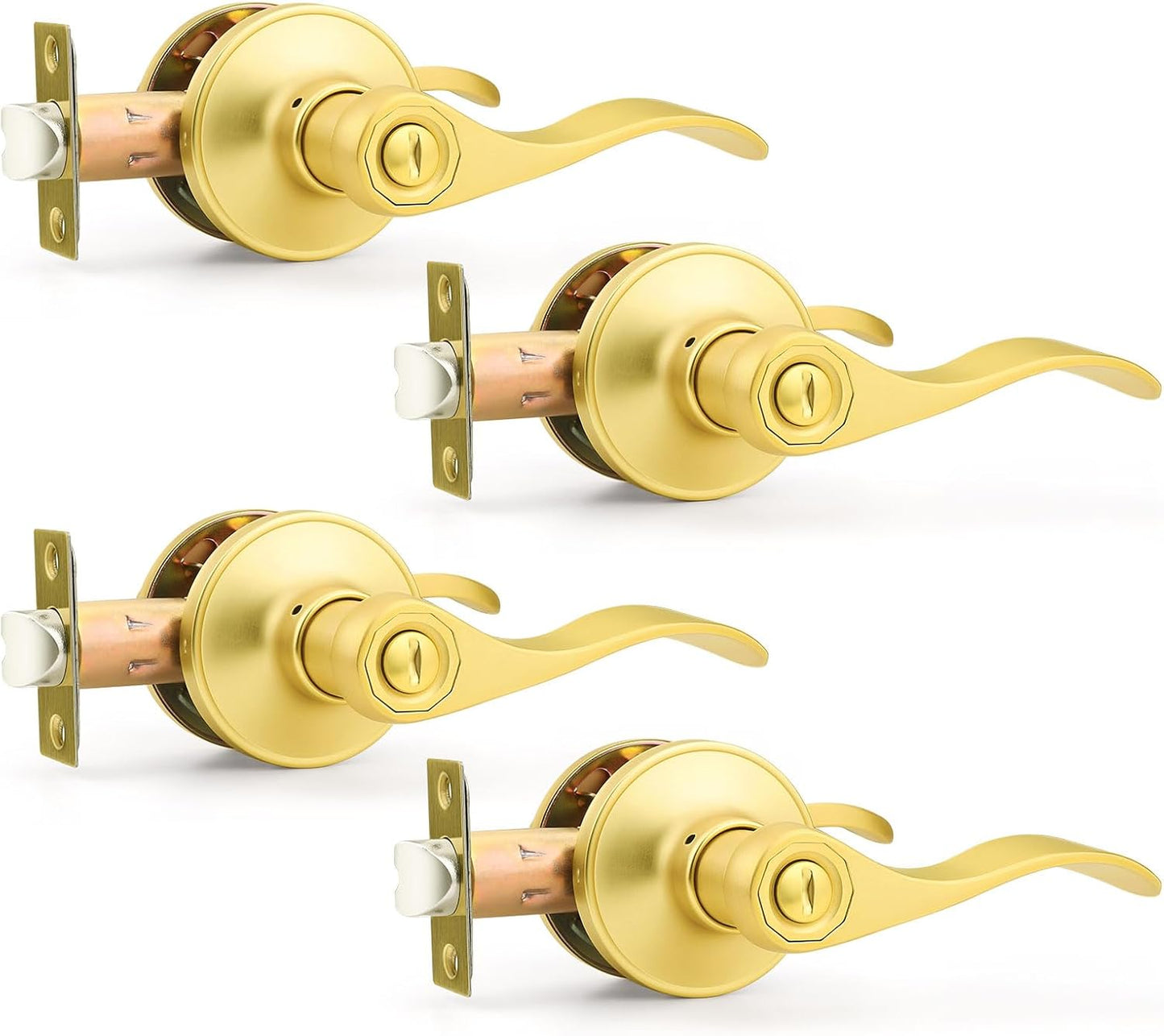 Probrico Gold Privacy Door Lever Set for Bedroom and Bathroom