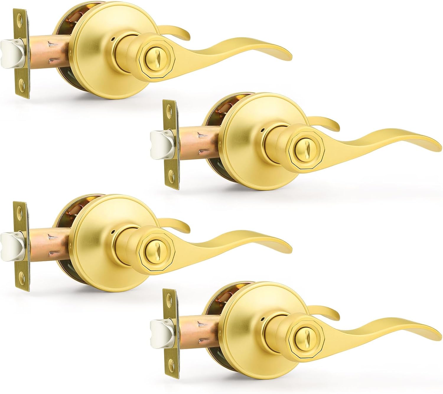 Probrico Gold Privacy Door Lever Set for Bedroom and Bathroom