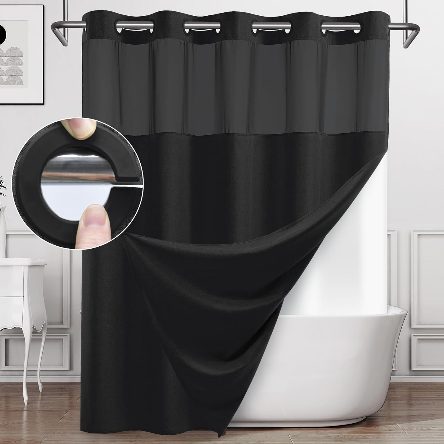 No Hook Shower Curtain with Snap in Liner for Modern Bathrooms