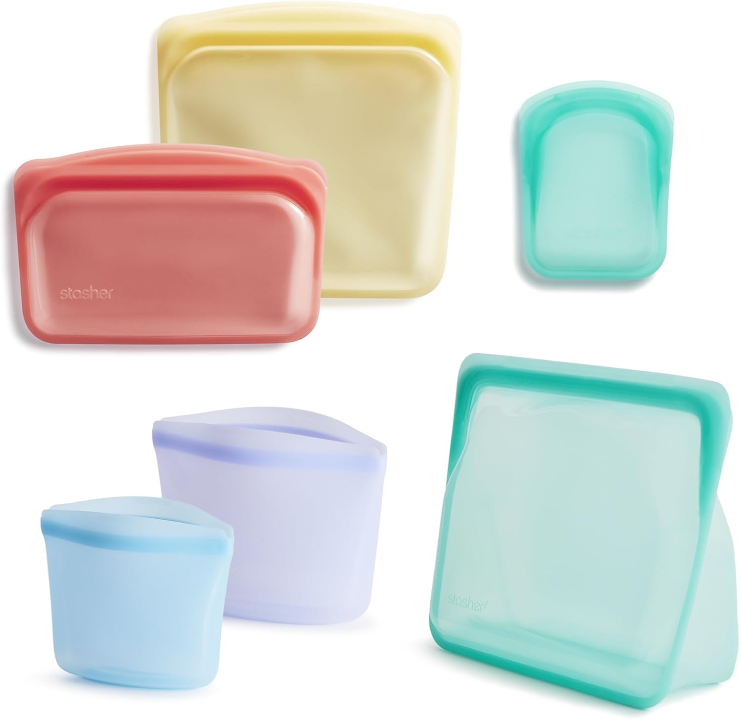 Stasher Premium Silicone Reusable Food Storage Bags, 6-Pack