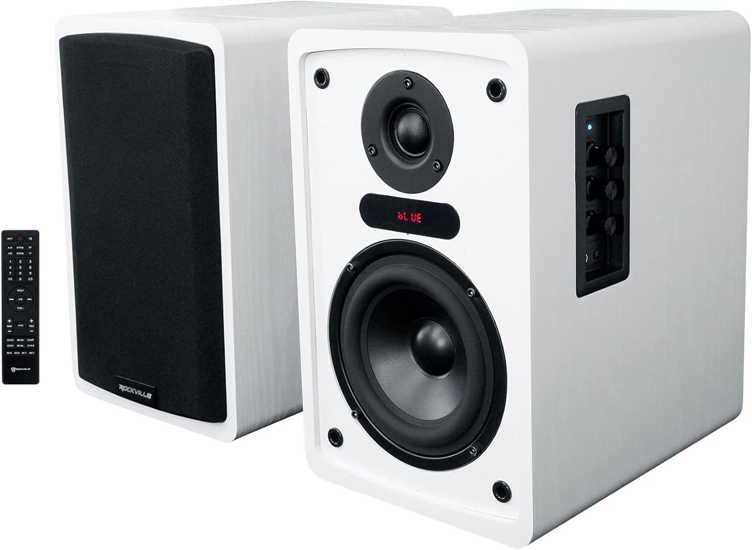 800W Rockville White Bluetooth Bookshelf Speakers
