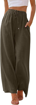 Linen Summer Palazzo Pants for Women - Flowy Wide Leg Beach Style