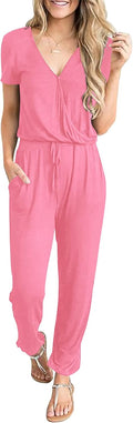PRETTYGARDEN Jumpsuit for Women V Neck Short Sleeve - Versatile Travel
