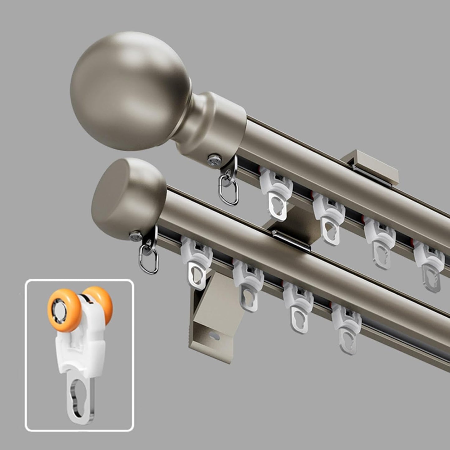 Extra Long Heavy Duty Aluminum Curtain Rod - Champagne Finial
