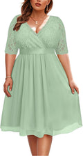 Plus Size Chiffon Wrap V Neck Dress for Women - Sage Green Midi