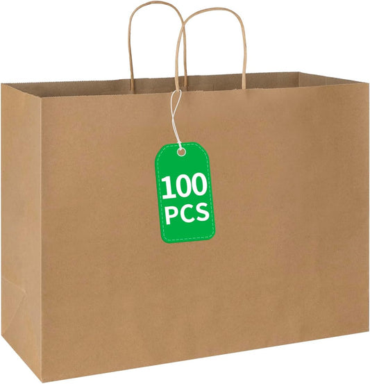Large Plain Natural Brown Kraft Paper Bags for Shopping and Gifts