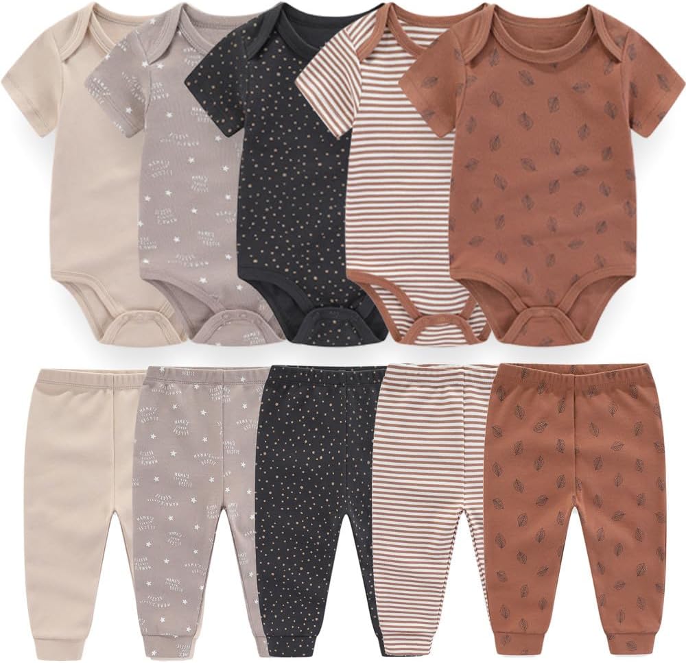 Baby Layette Set 9-Piece Bodysuits Pants Set for Boys and Girls