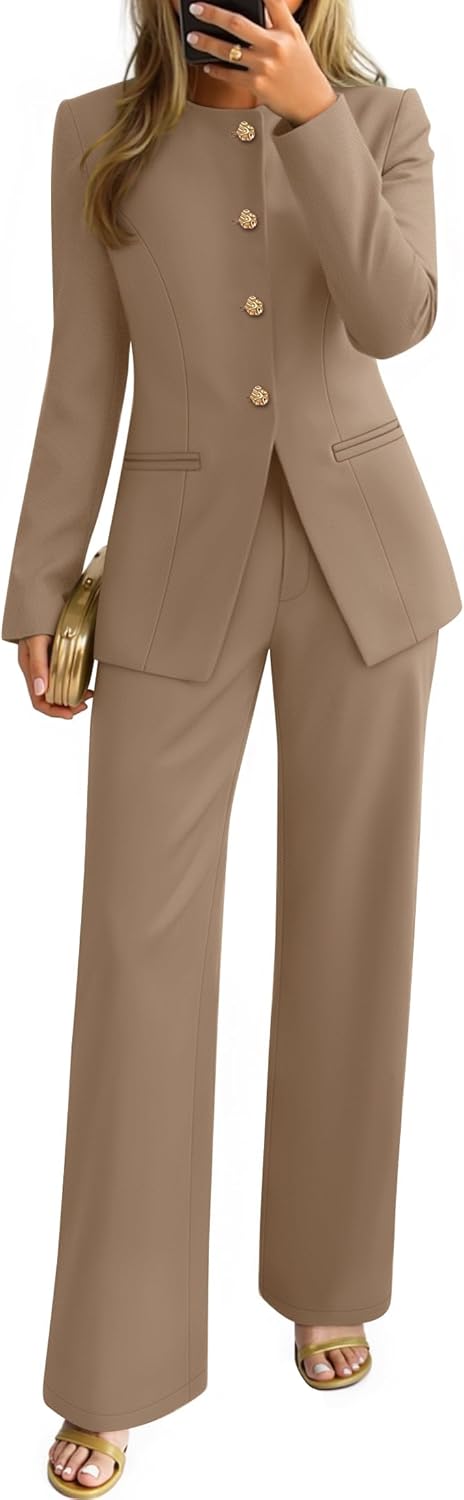 ZESICA Women's Fall Two Piece Suit Set for Casual Business Wear