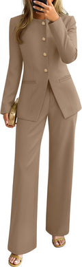 ZESICA Women's Two Piece Blazer and Wide Leg Pants Set - Versatile