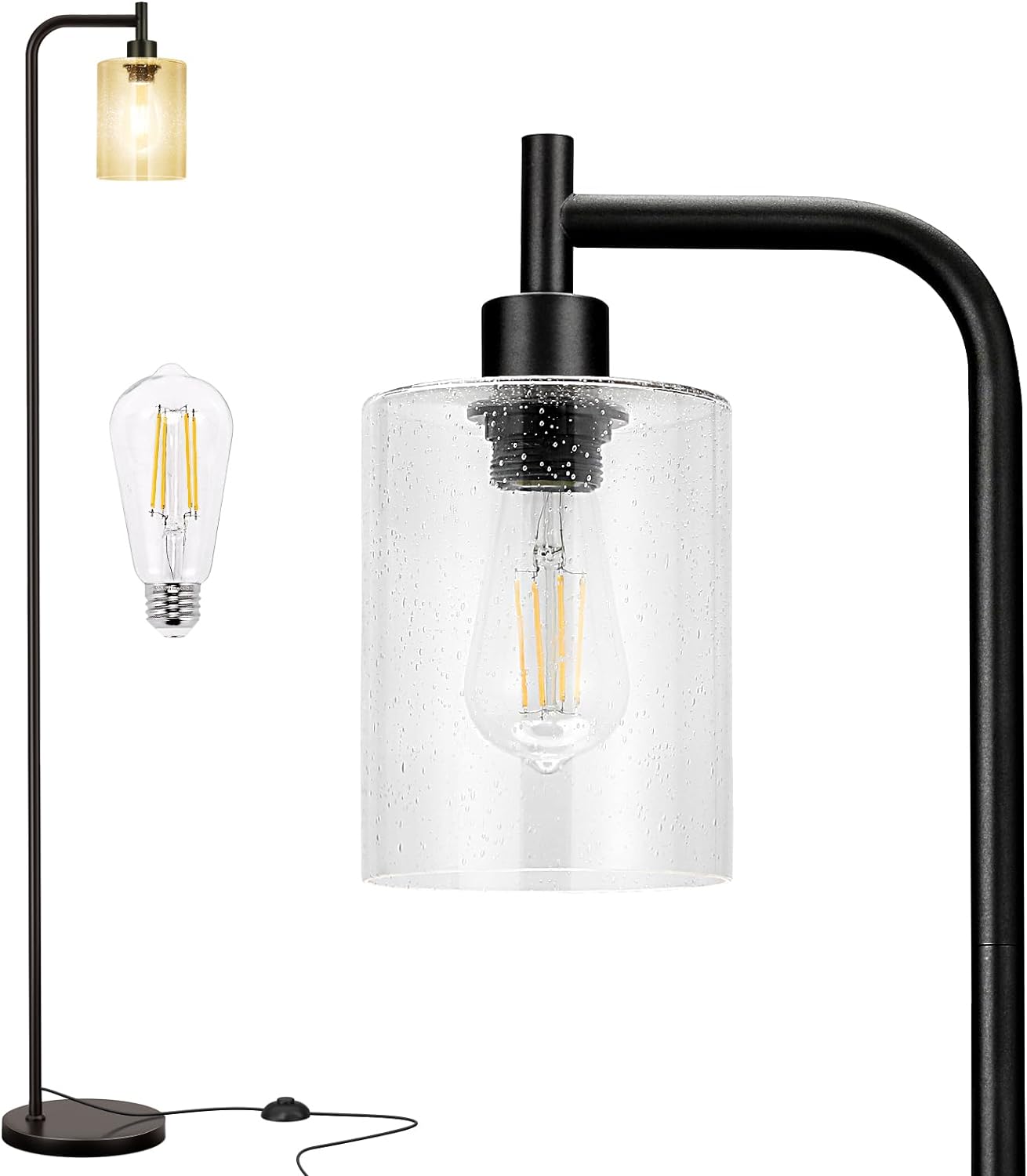 Modern Floor Lamp with Seeded Glass Shade for Living Room