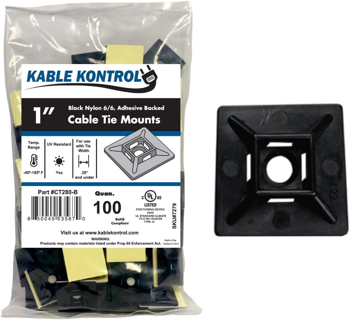 100 Adhesive Zip Tie Mounts - Cable Management Essential!