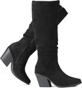 Putu Women's Pointed Toe Knee High Faux Suede Boots - Slouchy Block