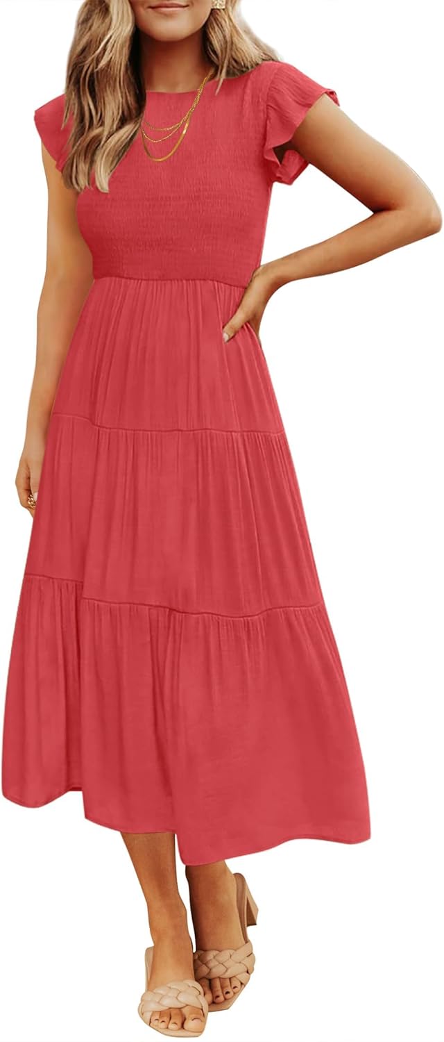 ZESICA Women's Flutter Sleeve Midi Dress for Summer Style