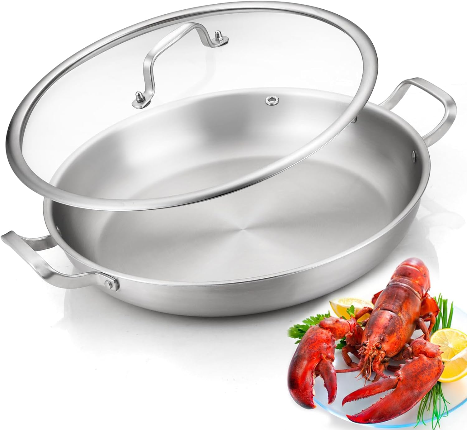 Tri-Ply Stainless Steel Paella Pan for Perfect Outdoor Cooking