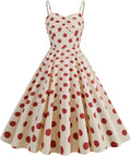 Women 50s Vintage Polka Dot Halter Swing Dress - Retro Rockabilly