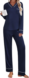 Ekouaer Women's Pajamas Set 2-Piece V Neck Long Sleeve - Soft PJs
