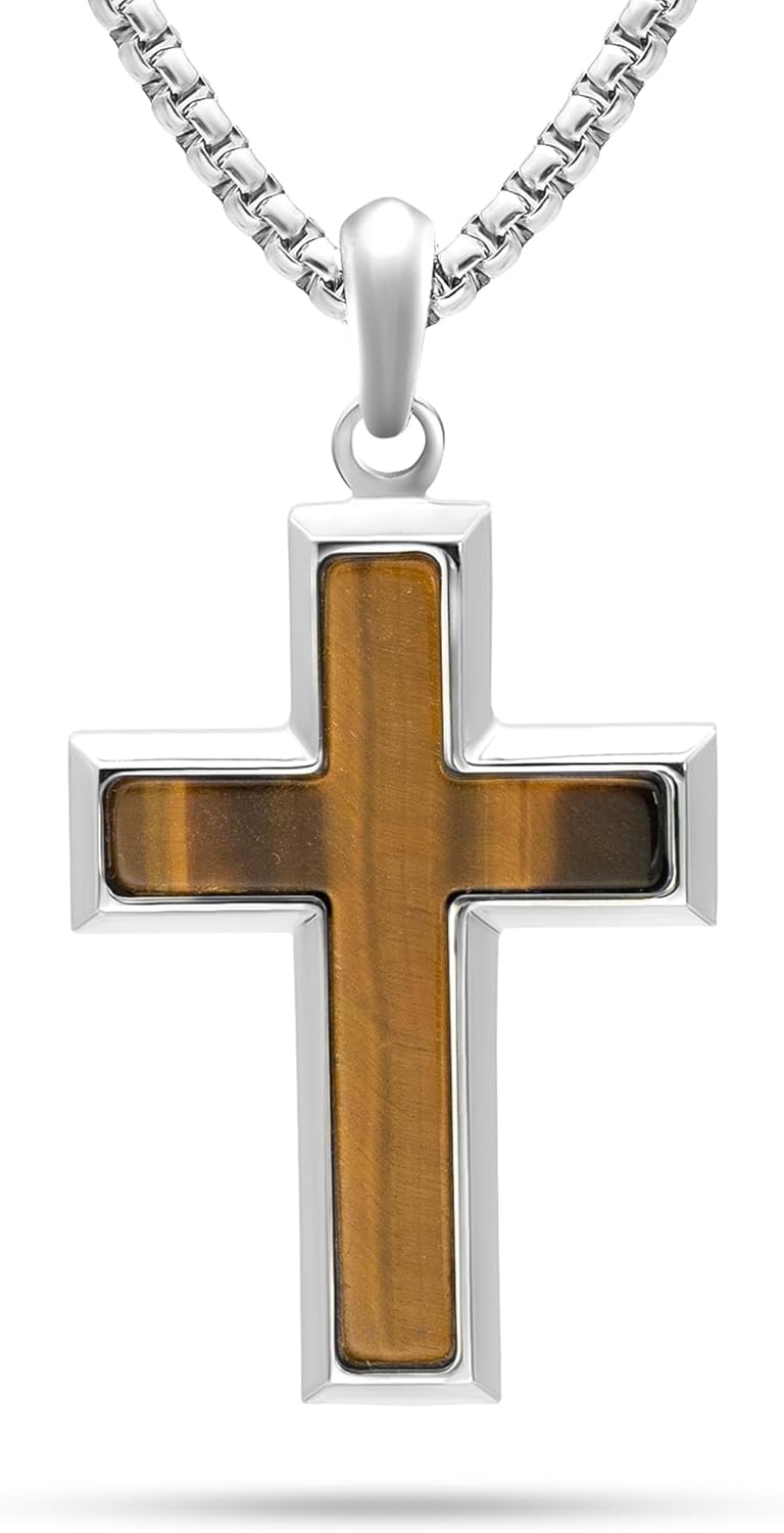 Masterful Tiger Eye Necklace for Men with Stainless Steel Chain
