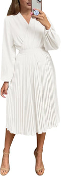 Women's Spring Midi Wrap Dress with Puff Sleeves - Flowy Ruffle