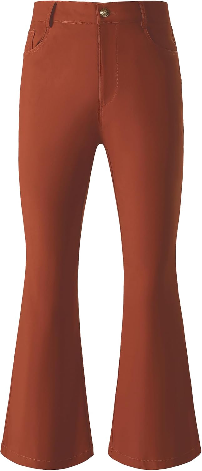 JOGAL Mens Bell Bottom Pants for Retro 70s Disco Style