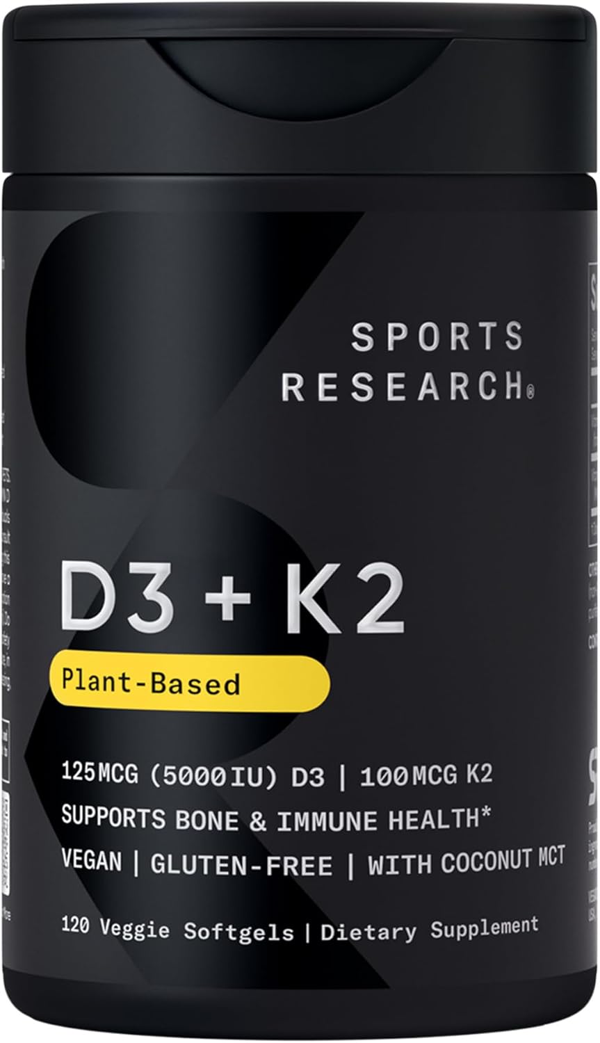 Sports Research Vitamin D3 K2 Softgels for Immune Health