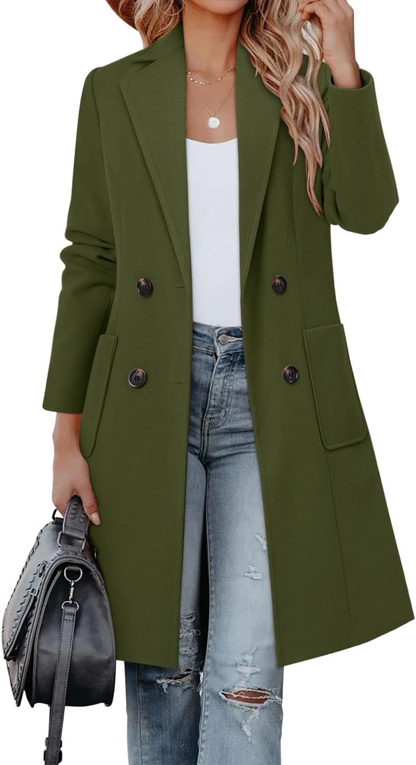CHICZONE Women's Notch Lapel Double Breasted Wool Blend Coat